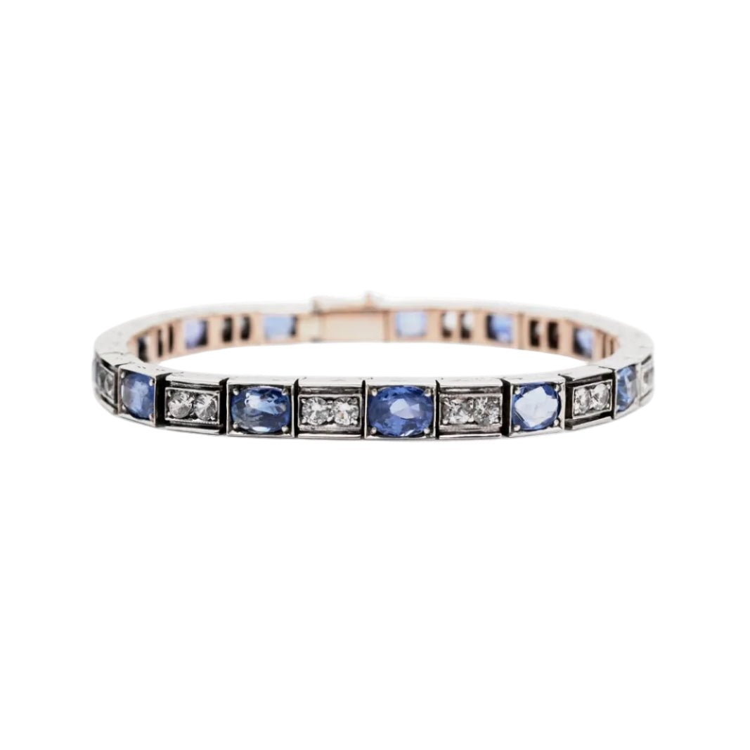 Bracelet Ligne en or jaune, argent et saphirs - Castafiore