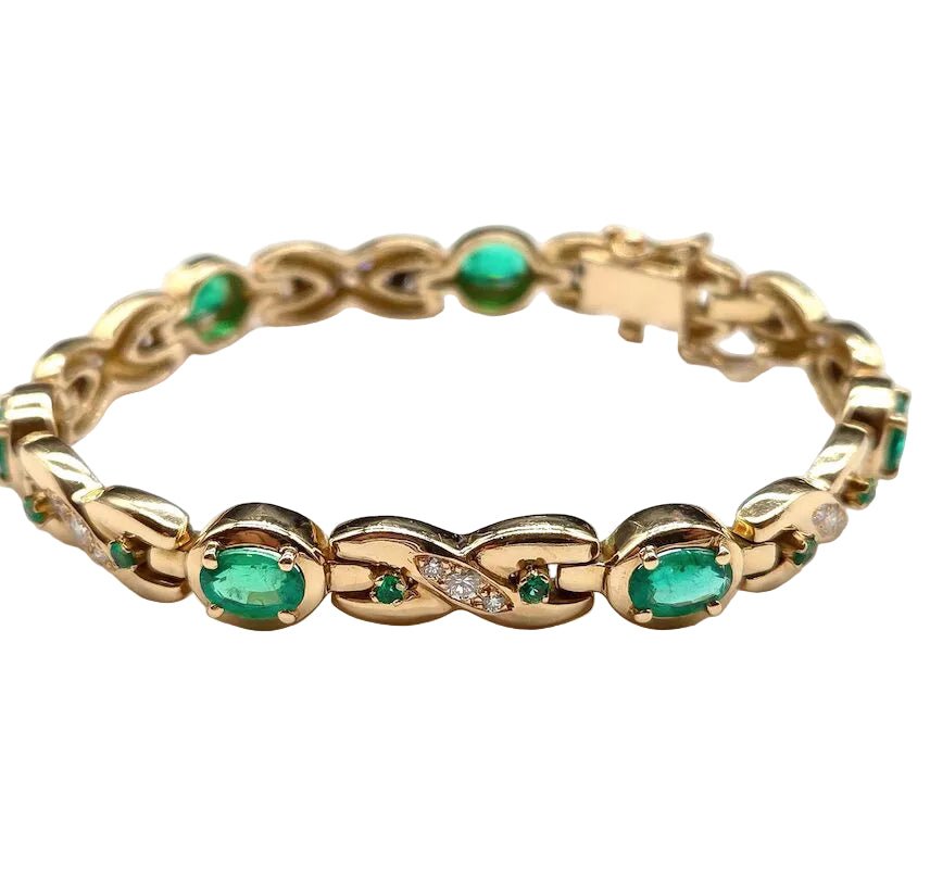 Bracelet Ligne en or jaune, émeraudes et diamants - Castafiore