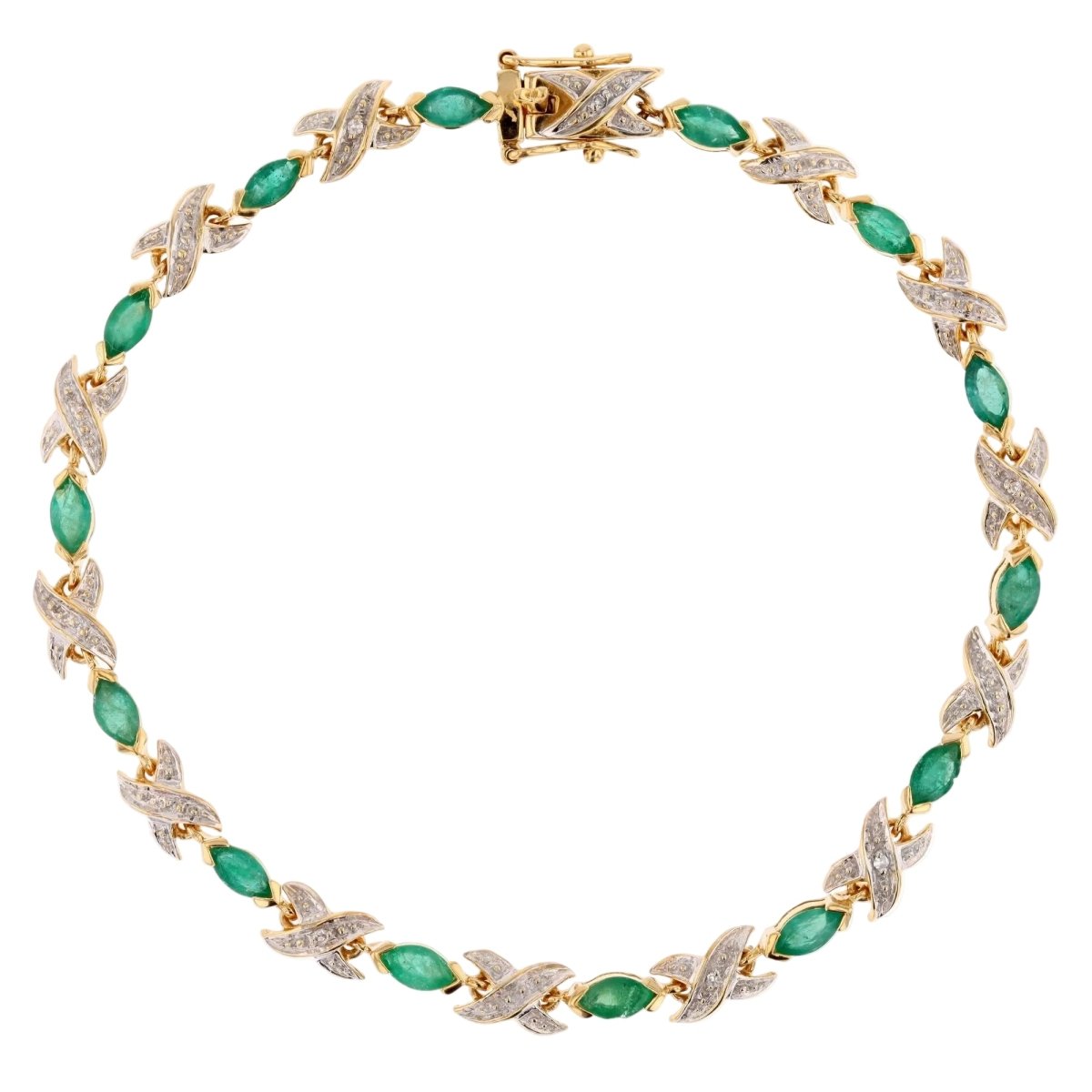 Bracelet Ligne en or jaune, émeraudes et diamants - Castafiore