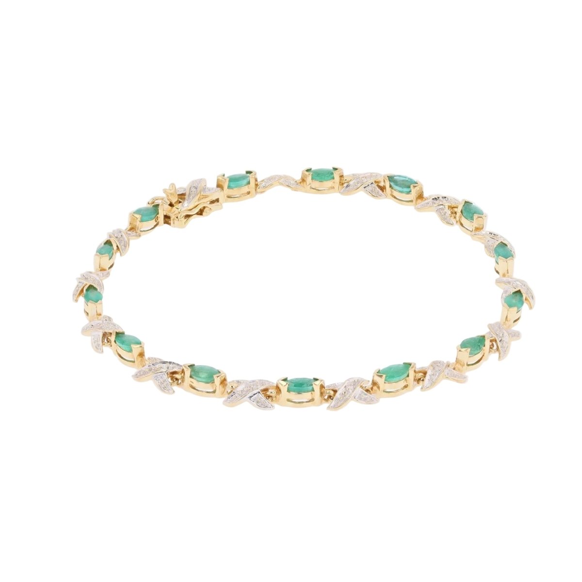 Bracelet Ligne en or jaune, émeraudes et diamants - Castafiore