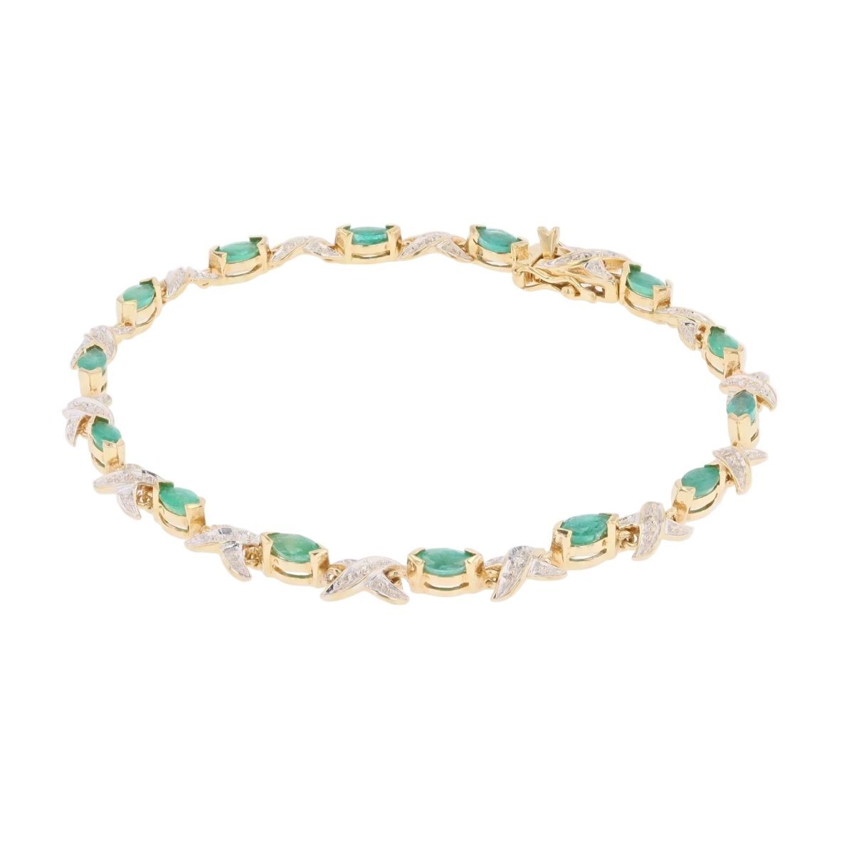 Bracelet Ligne en or jaune, émeraudes et diamants - Castafiore