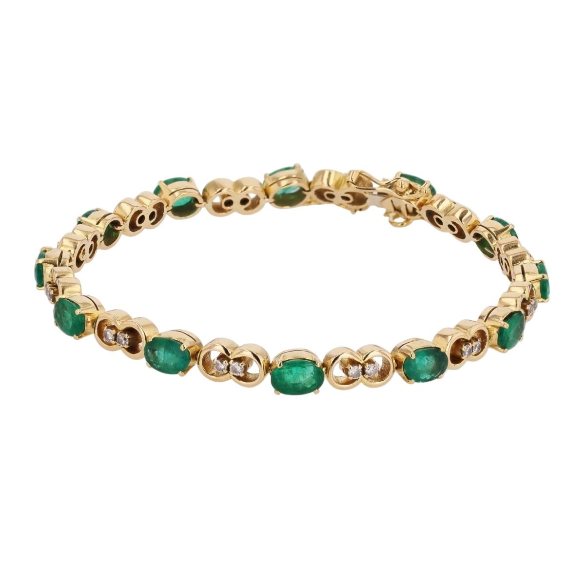 Bracelet Ligne en or jaune, émeraudes et diamants - Castafiore