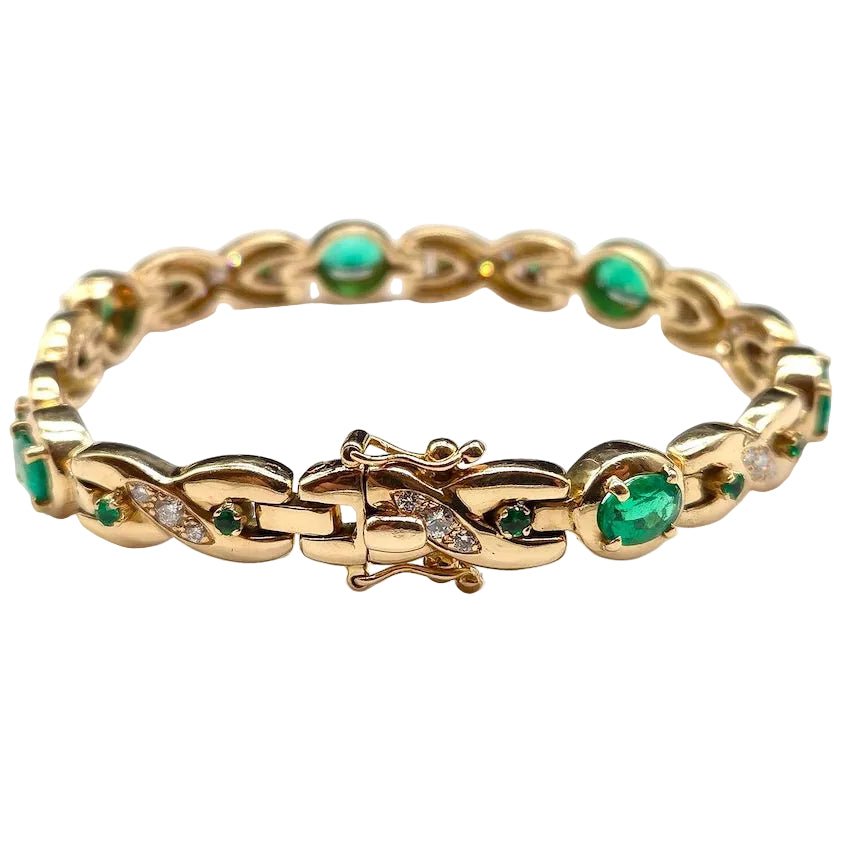 Bracelet Ligne en or jaune, émeraudes et diamants - Castafiore