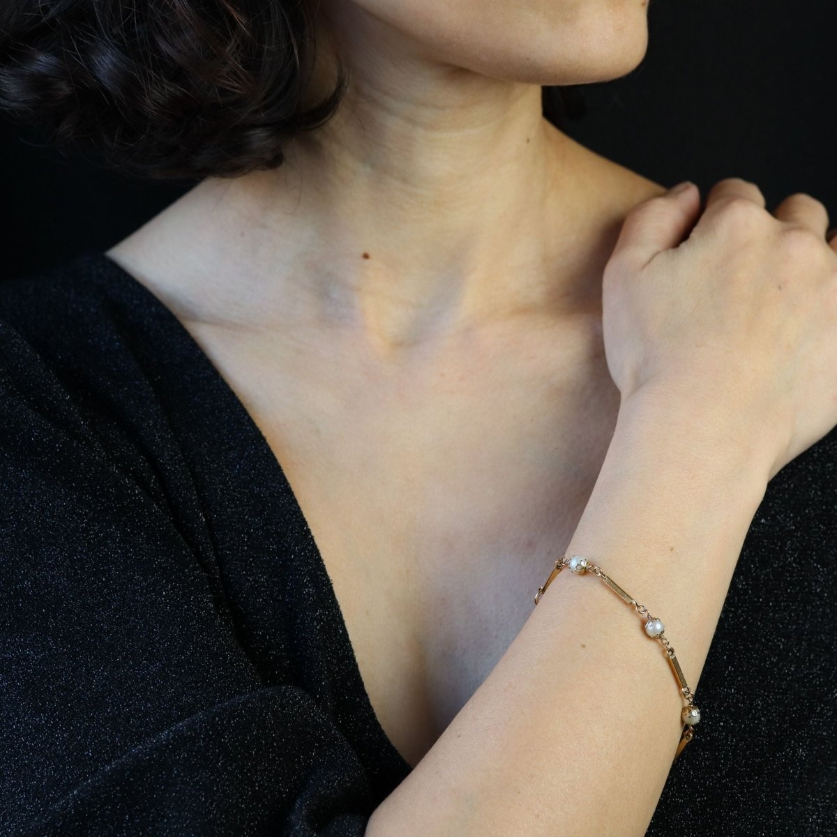 Bracelet Ligne en or jaune et perles - Castafiore