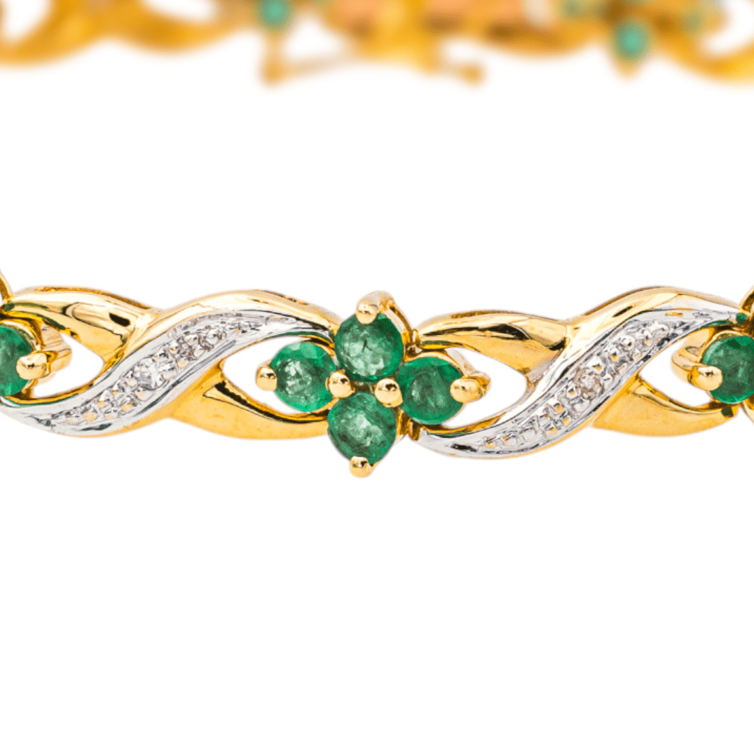 Bracelet Ligne en or jaune, or blanc, émeraudes et diamants - Castafiore