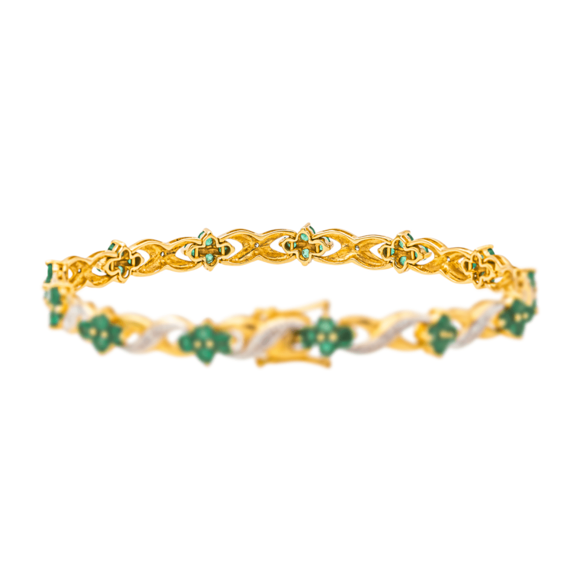 Bracelet Ligne en or jaune, or blanc, émeraudes et diamants - Castafiore
