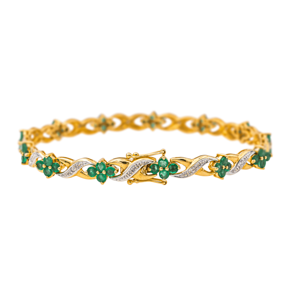 Bracelet Ligne en or jaune, or blanc, émeraudes et diamants - Castafiore