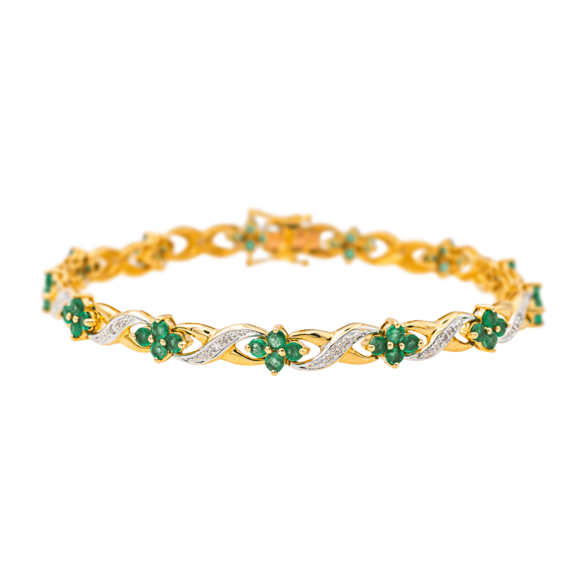 Bracelet Ligne en or jaune, or blanc, émeraudes et diamants - Castafiore