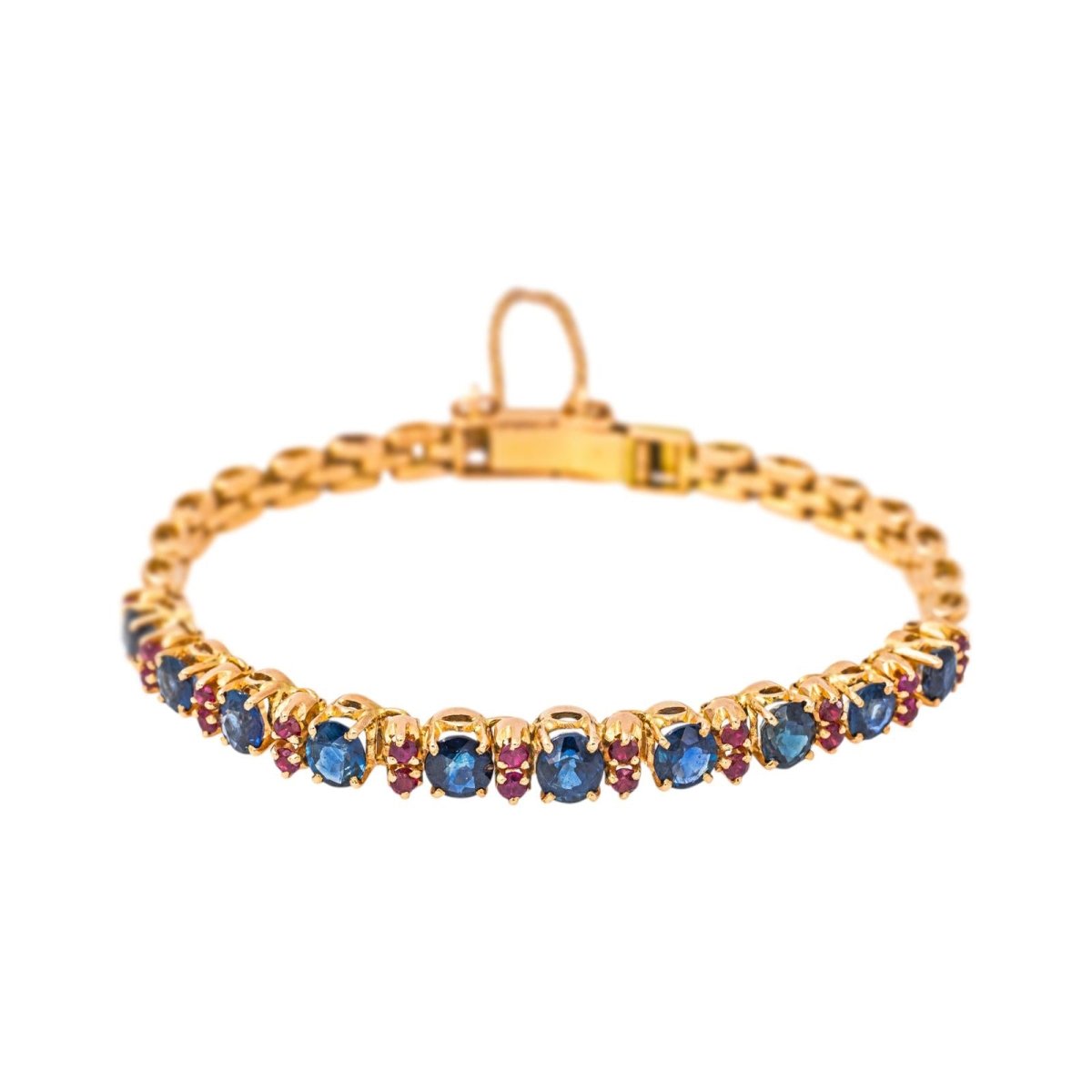 Bracelet Ligne en or jaune, or rose, saphirs et rubis - Castafiore