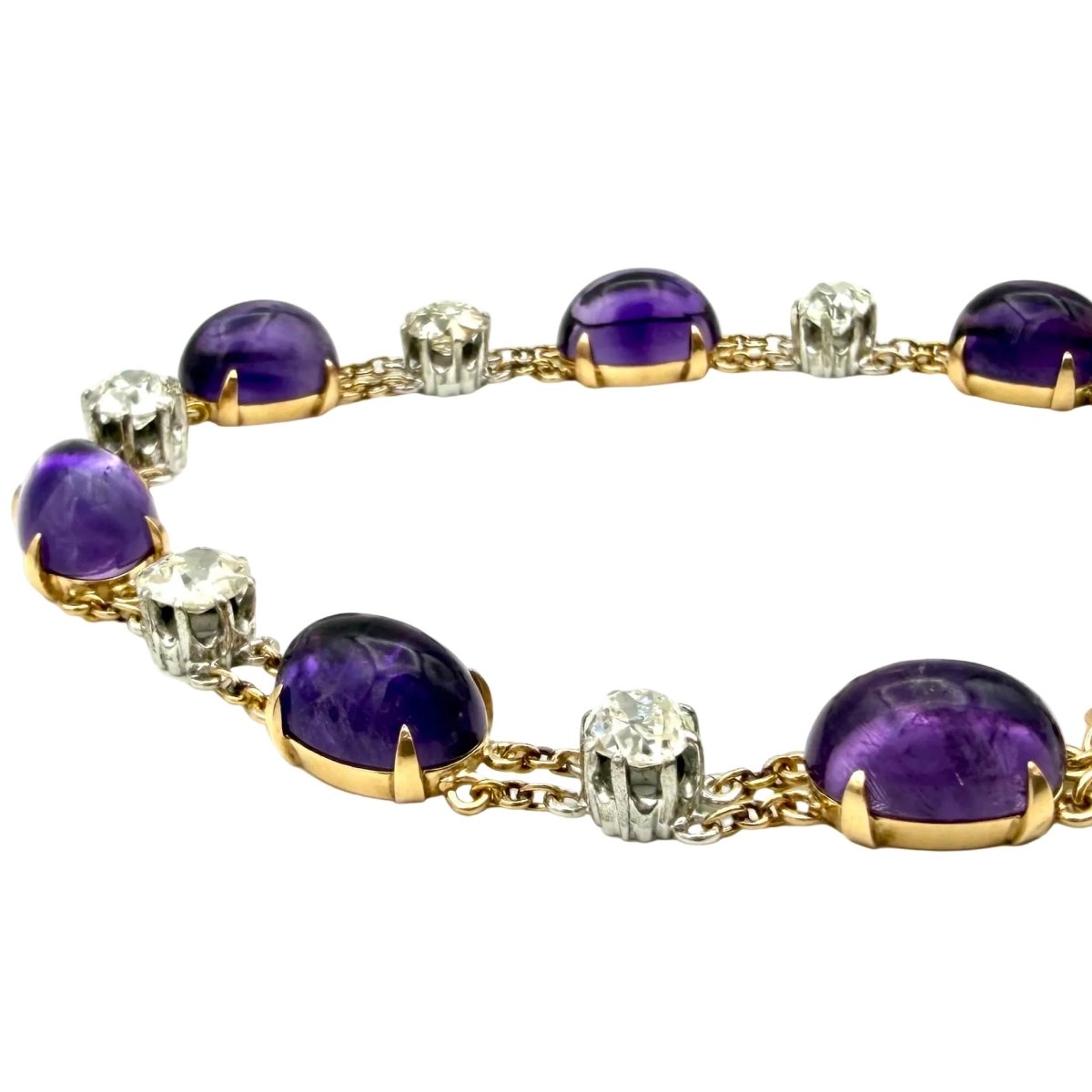 Bracelet Ligne en or jaune, platine, améthystes et diamants - Castafiore