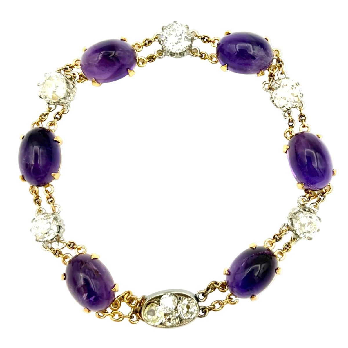 Bracelet Ligne en or jaune, platine, améthystes et diamants - Castafiore