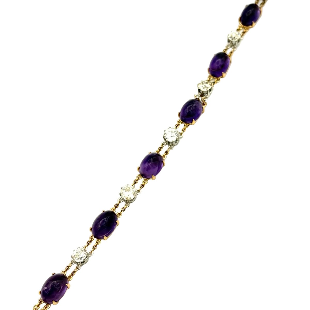 Bracelet Ligne en or jaune, platine, améthystes et diamants - Castafiore