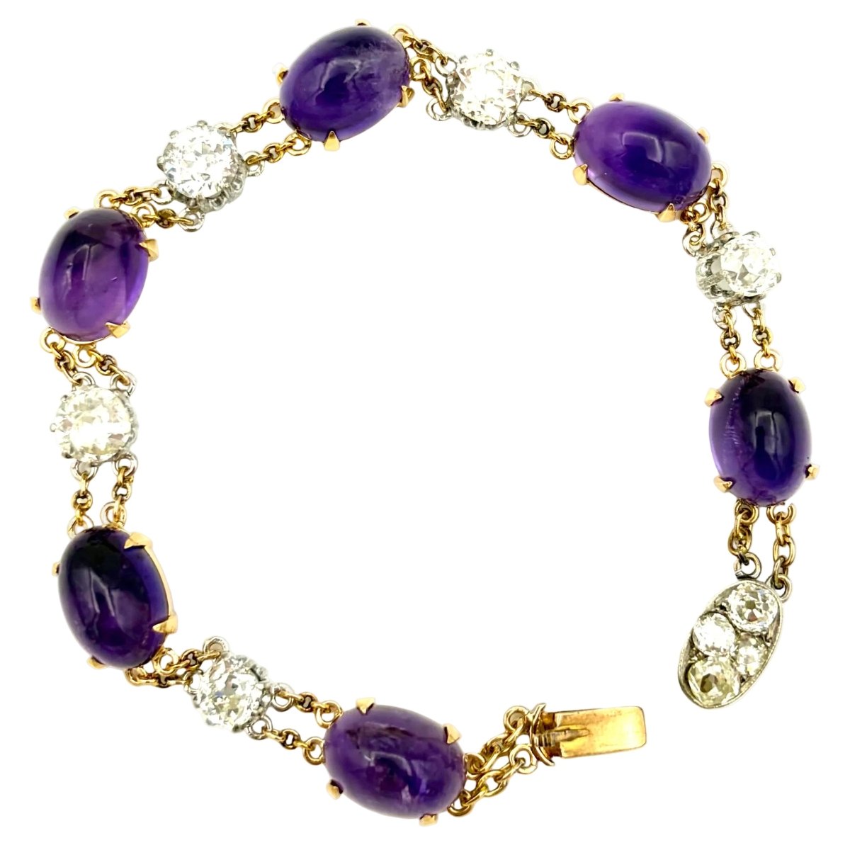Bracelet Ligne en or jaune, platine, améthystes et diamants - Castafiore