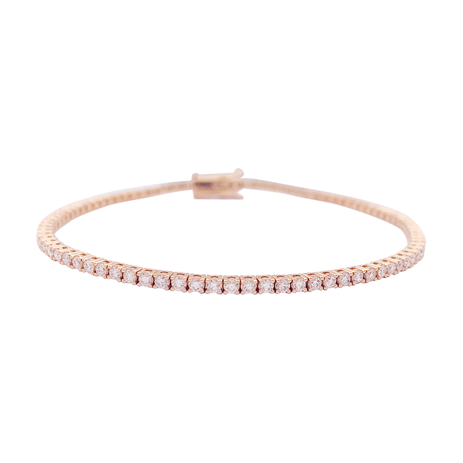 Bracelet ligne tennis en or rose, diamants. - Castafiore