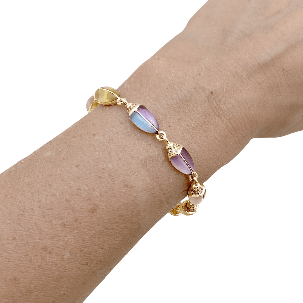 Bracelet Maille BIBI VAN DER VELDEN "Mini Scarab Opal Eternity" en or rose, pierres de couleur et diamants - Castafiore