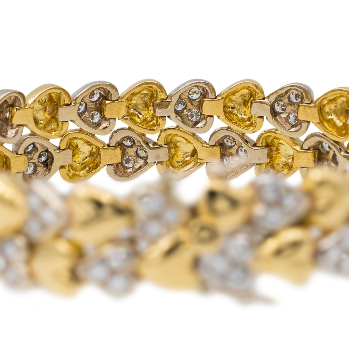 Bracelet Maille Coeurs en or jaune, or blanc et diamants - Castafiore
