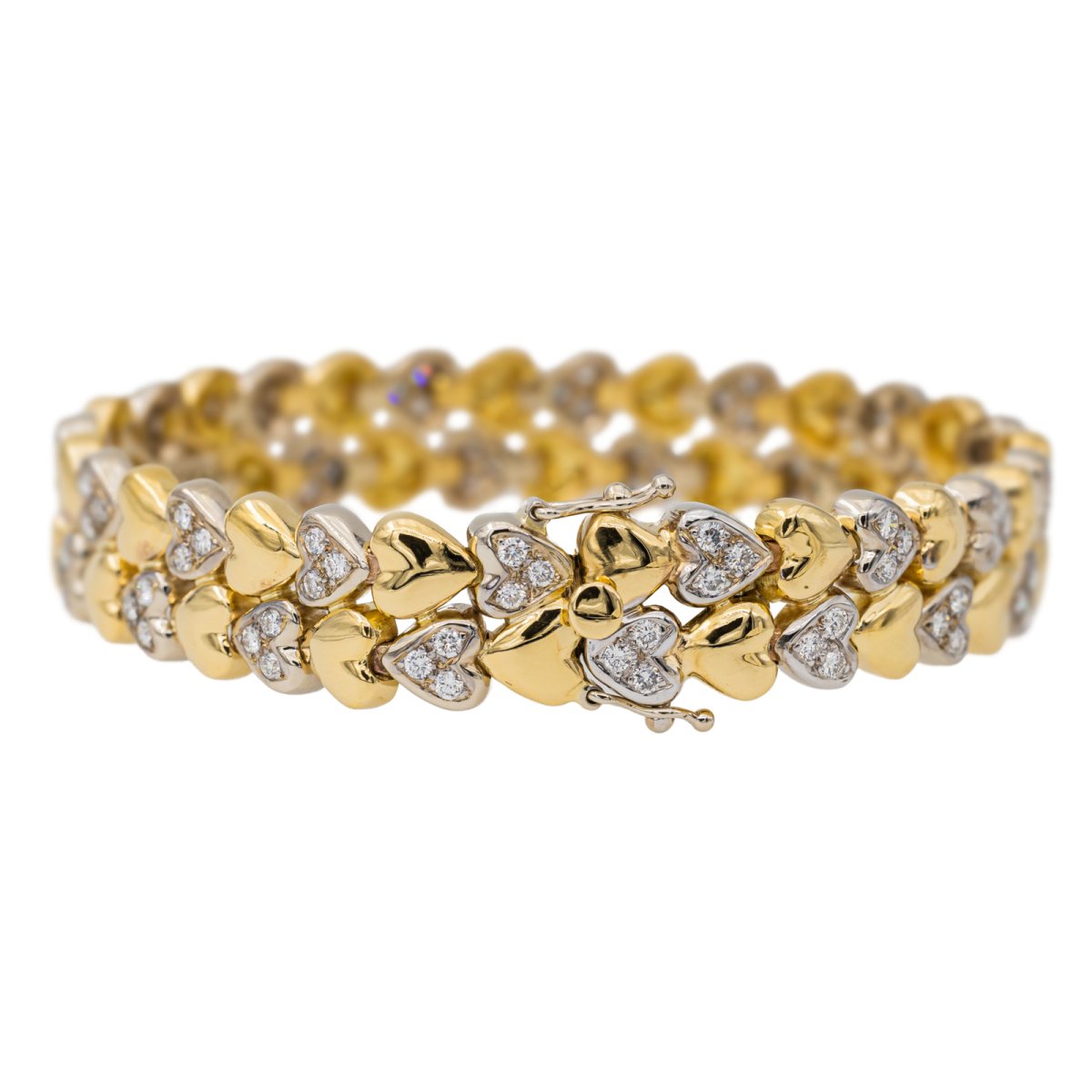 Bracelet Maille Coeurs en or jaune, or blanc et diamants - Castafiore