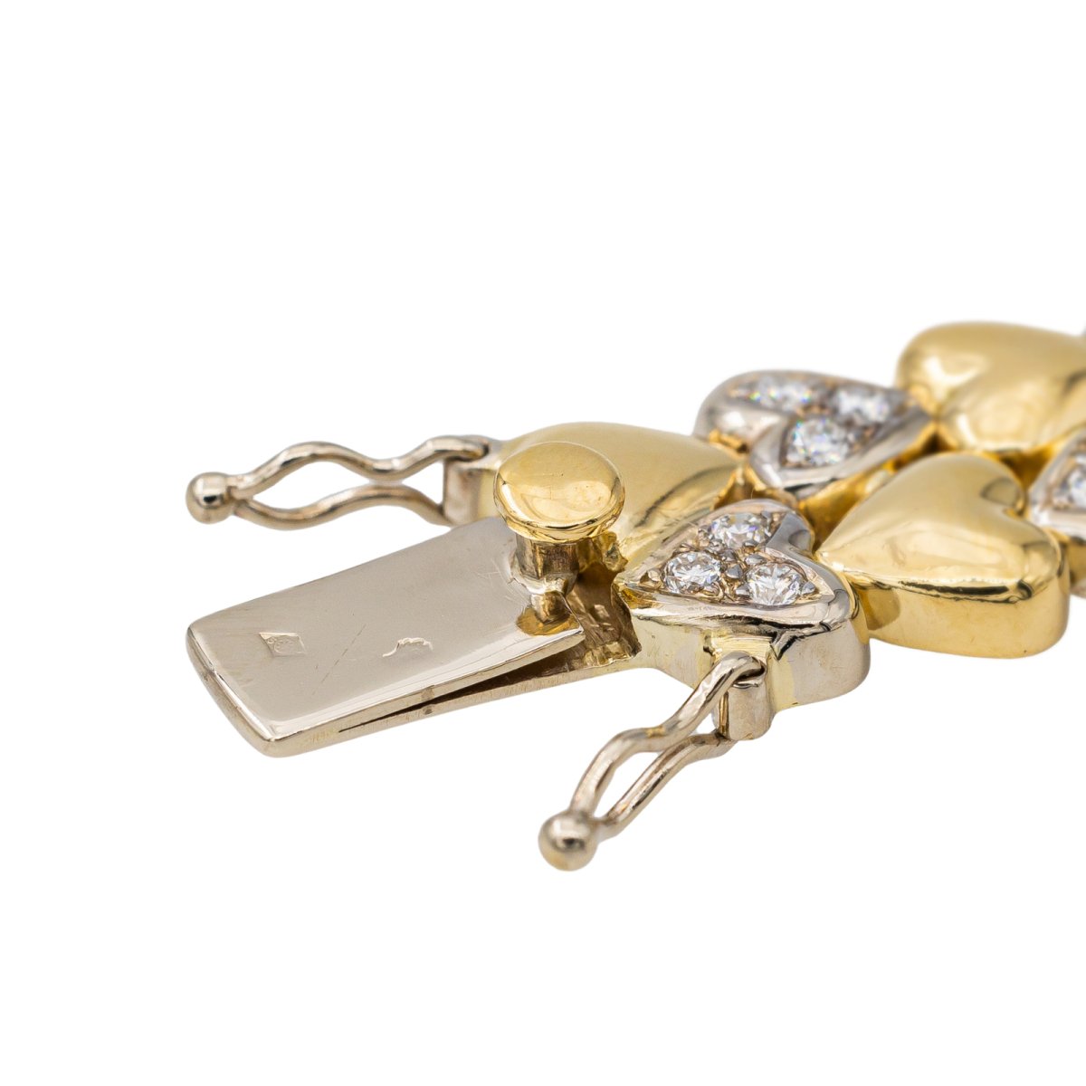 Bracelet Maille Coeurs en or jaune, or blanc et diamants - Castafiore