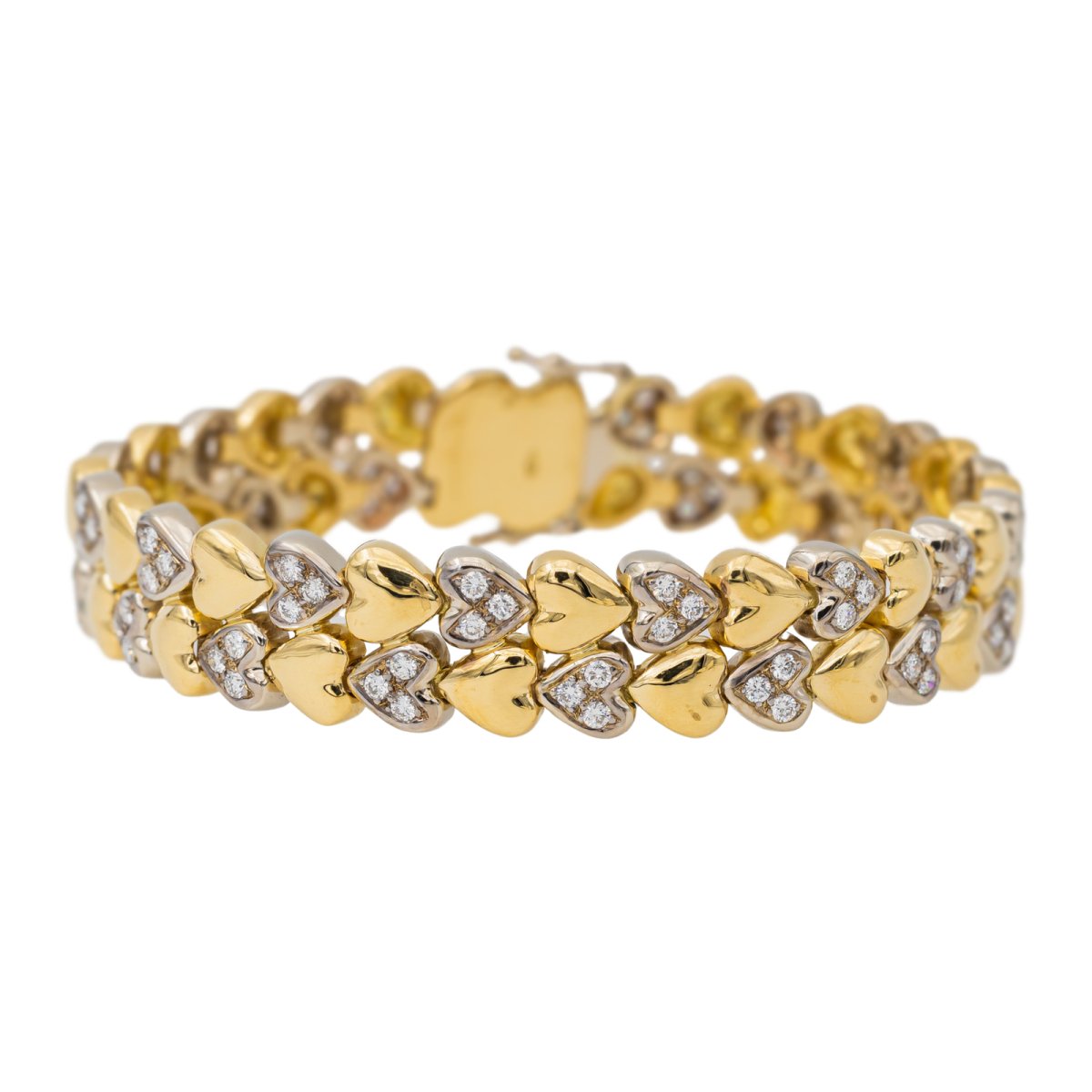 Bracelet Maille Coeurs en or jaune, or blanc et diamants - Castafiore