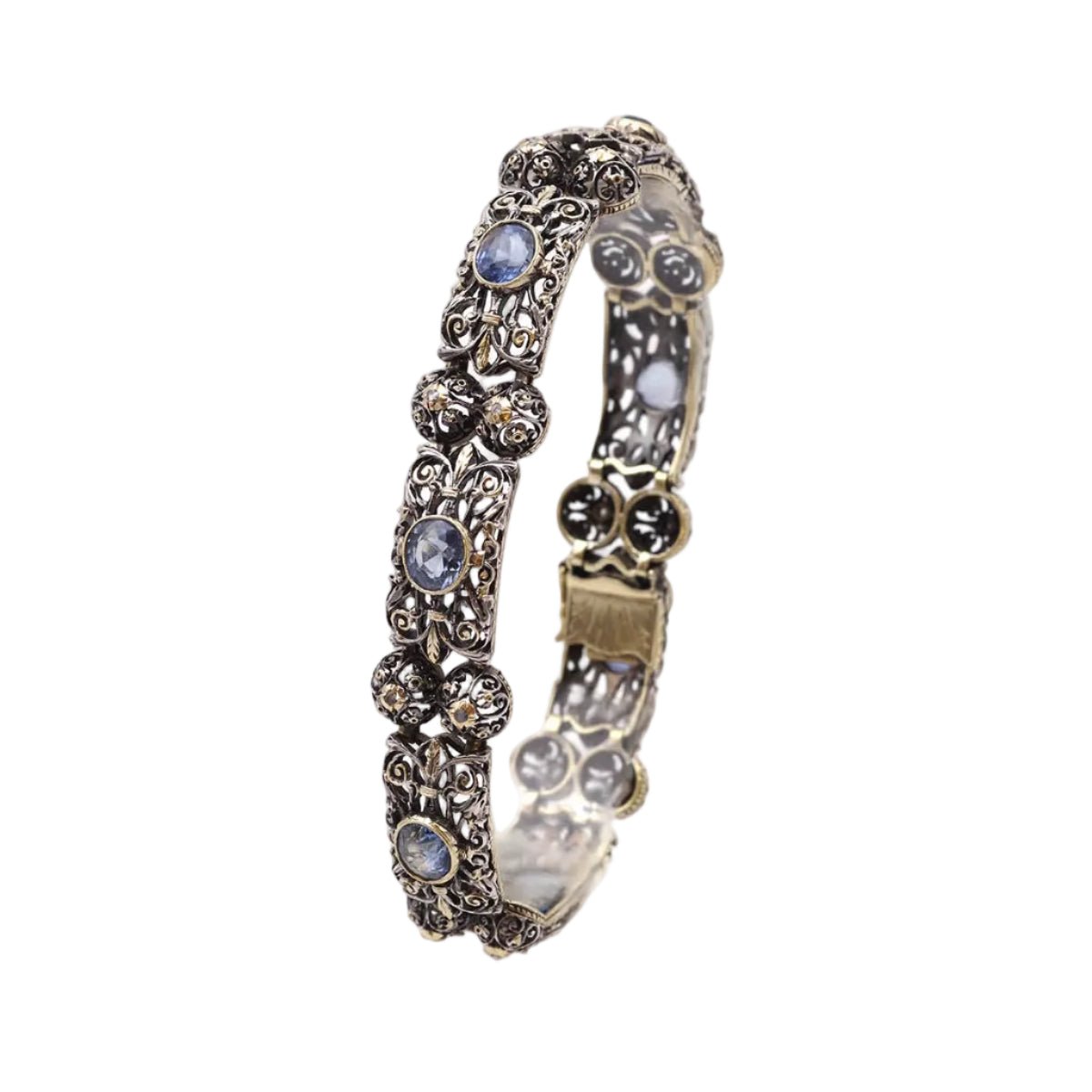 Bracelet Maille en or jaune, argent, saphirs et diamants - Castafiore