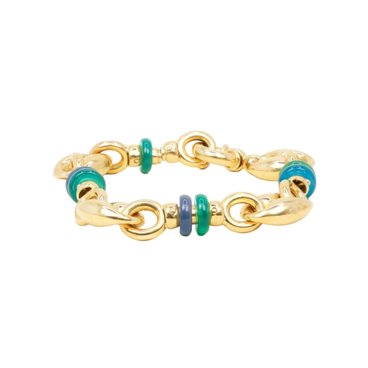 Bracelet Maille en or jaune, chrysoprase et calcédoine - Castafiore