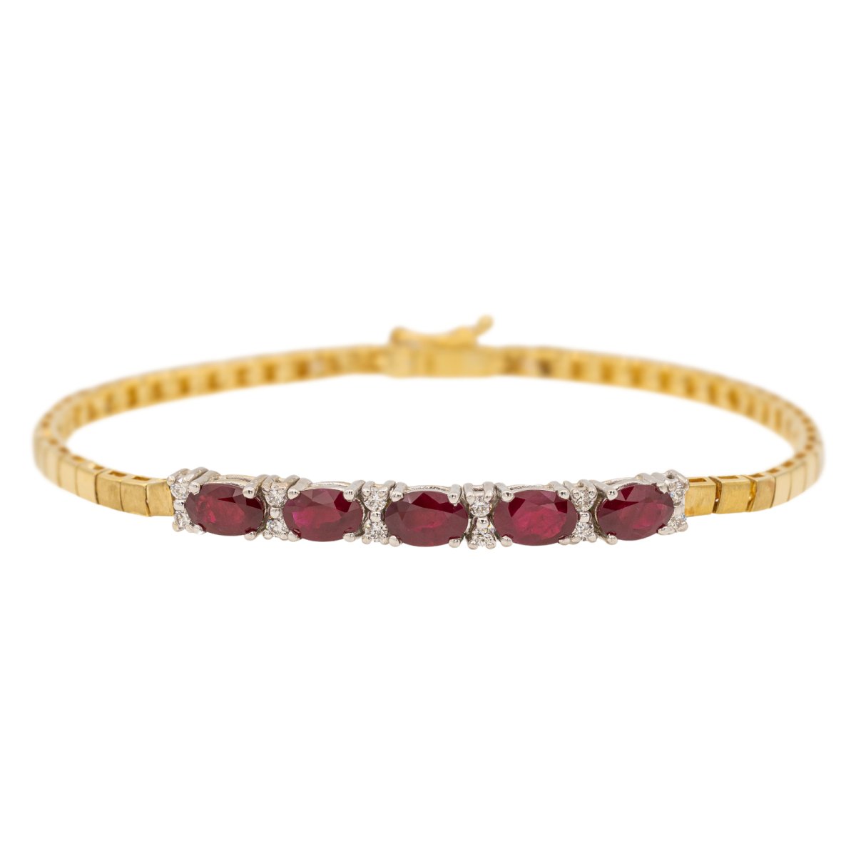 Bracelet Maille en Or jaune et blanc, Rubis et Diamant - Castafiore