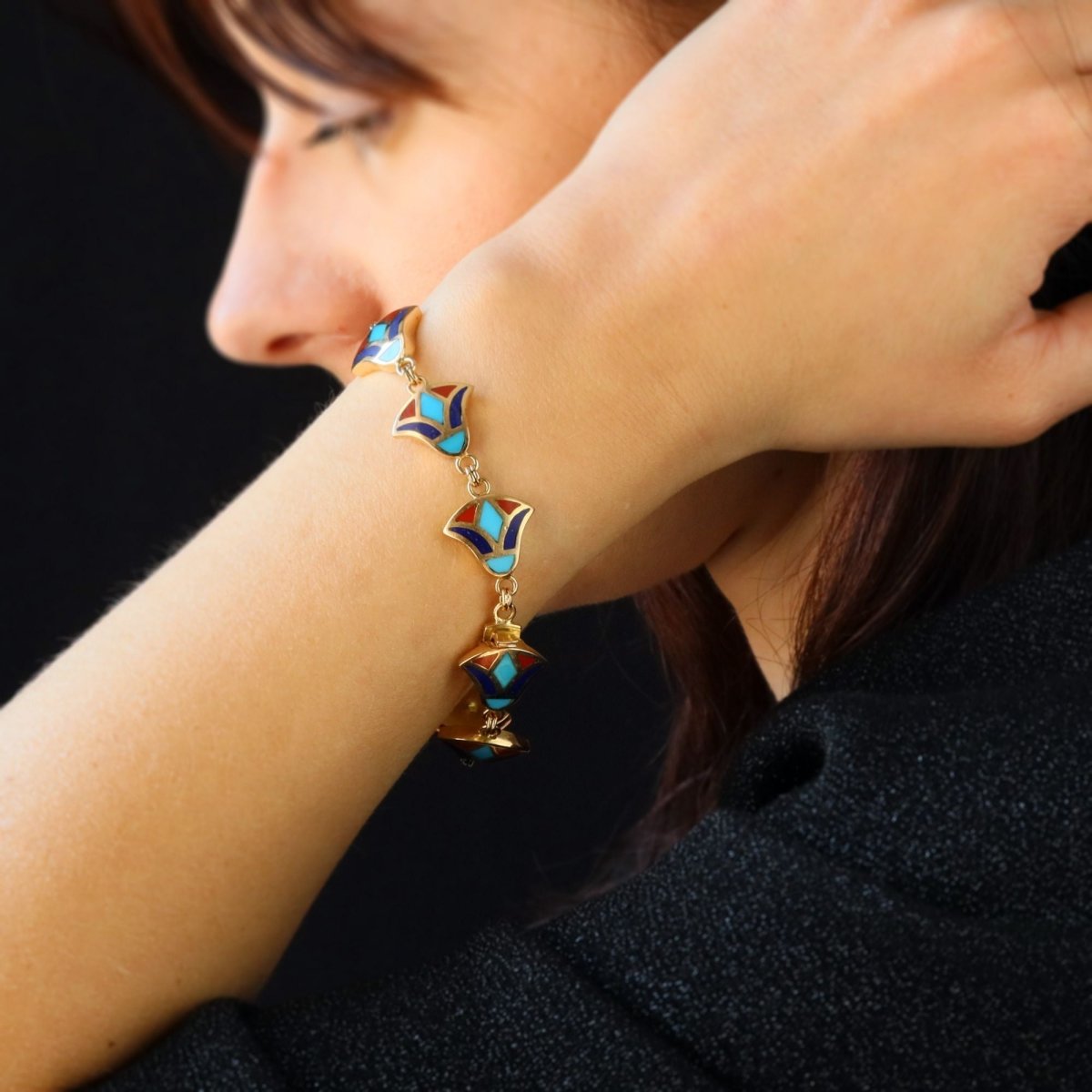 Bracelet yellow gold enamel Egyptian