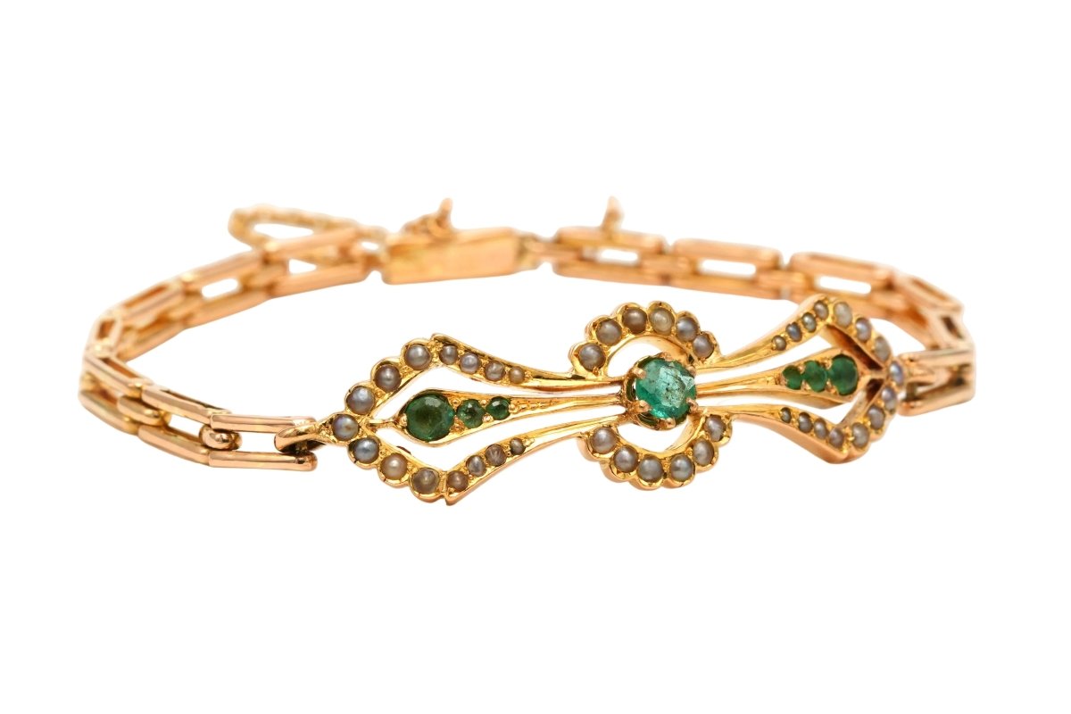 Bracelet Maille en or jaune et émeraudes - Castafiore