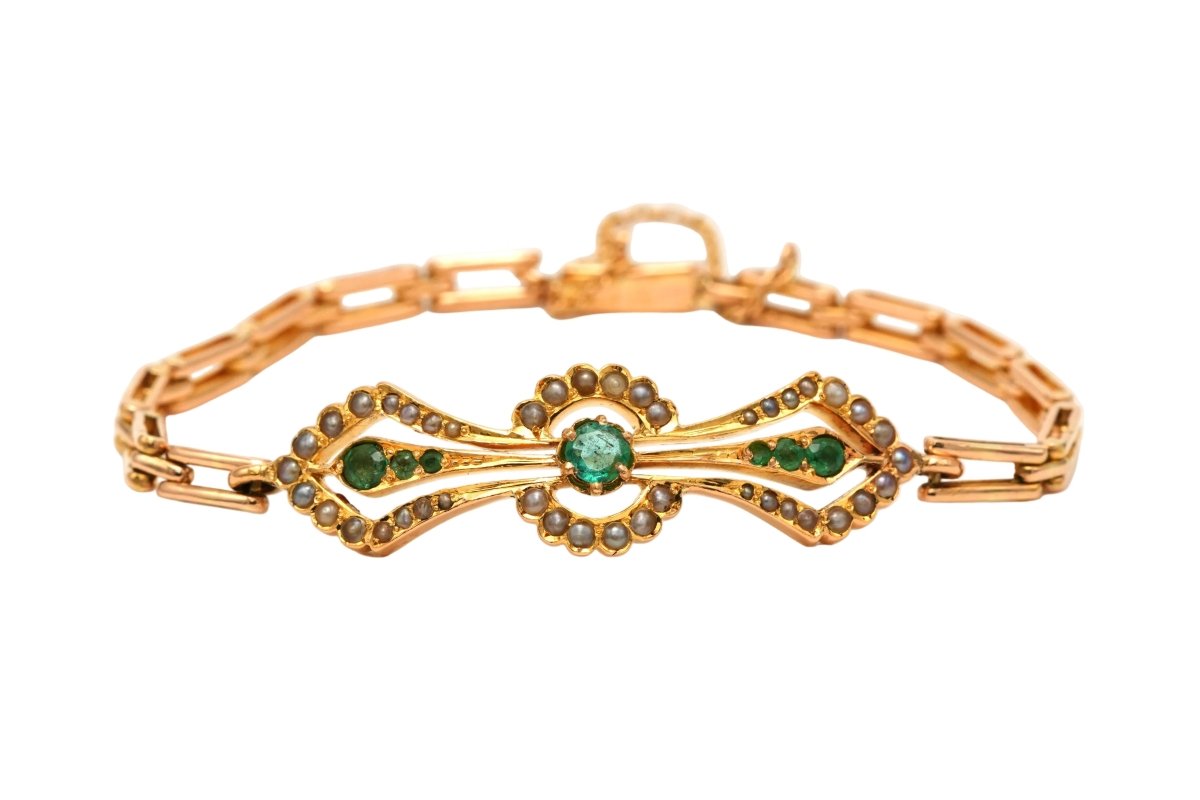 Bracelet Maille en or jaune et émeraudes - Castafiore