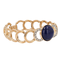 Bracelet Maille en or jaune, lapis - lazuli et diamants - Castafiore