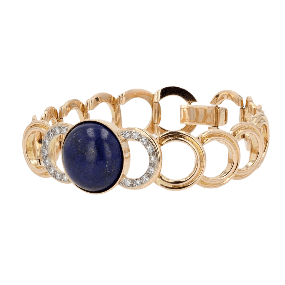 Bracelet Maille en or jaune, lapis - lazuli et diamants - Castafiore