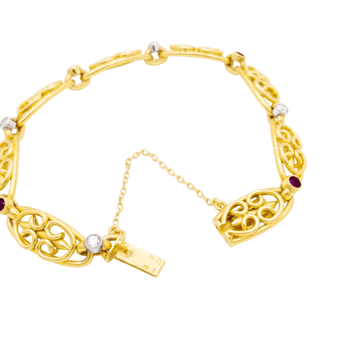 Bracelet Maille en or jaune, platine, rubis et diamants - Castafiore