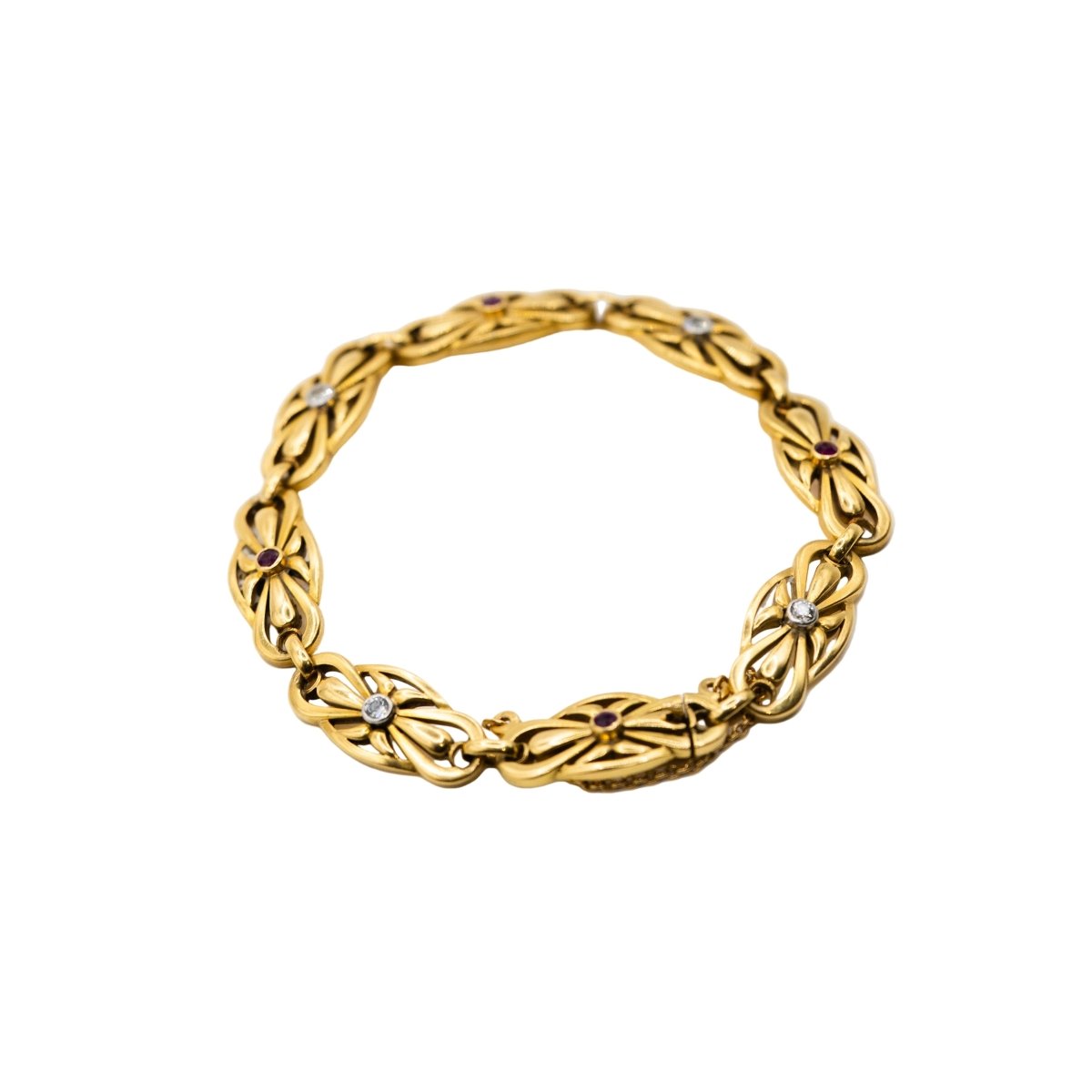 Bracelet Maille en or jaune, rubis et diamants
