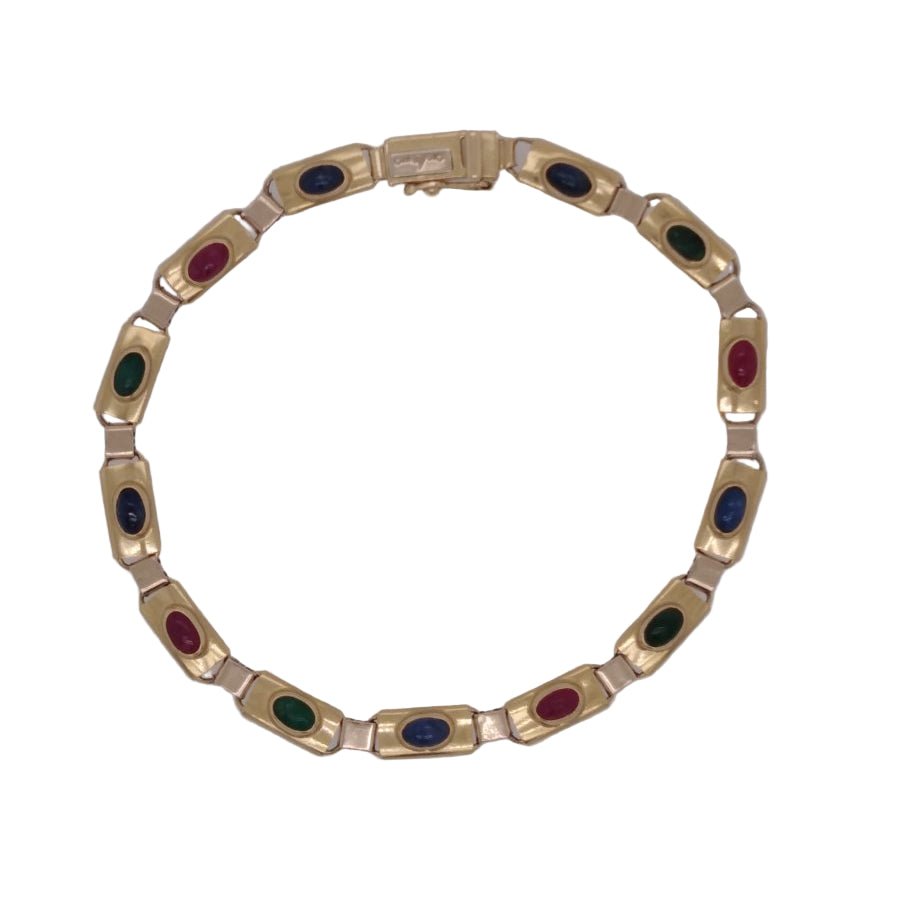Bracelet Maille en or jaune, saphirs, émeraudes et rubis - Castafiore