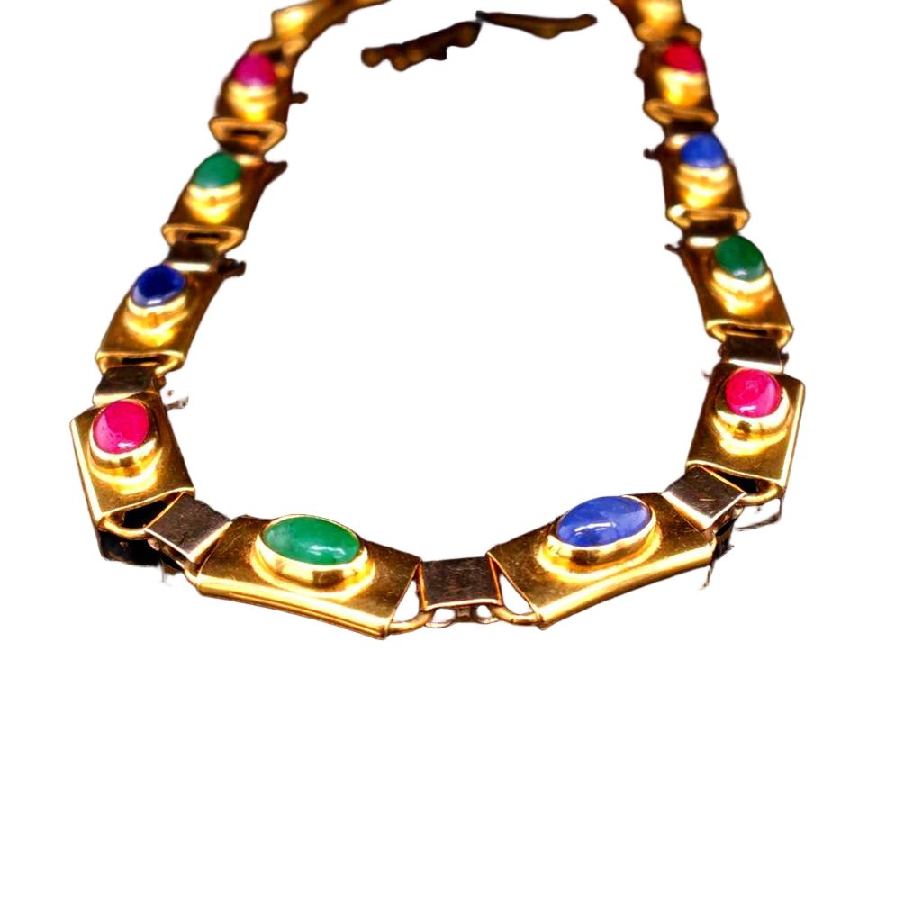 Bracelet Maille en or jaune, saphirs, émeraudes et rubis - Castafiore