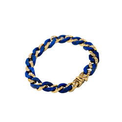 Bracelet Maille FRED en or jaune, lapis - lazuli et diamants - Castafiore