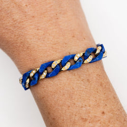 Bracelet Maille FRED en or jaune, lapis - lazuli et diamants - Castafiore