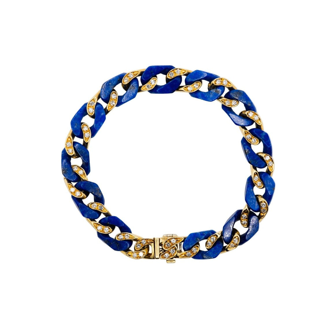 Bracelet Maille FRED en or jaune, lapis - lazuli et diamants - Castafiore