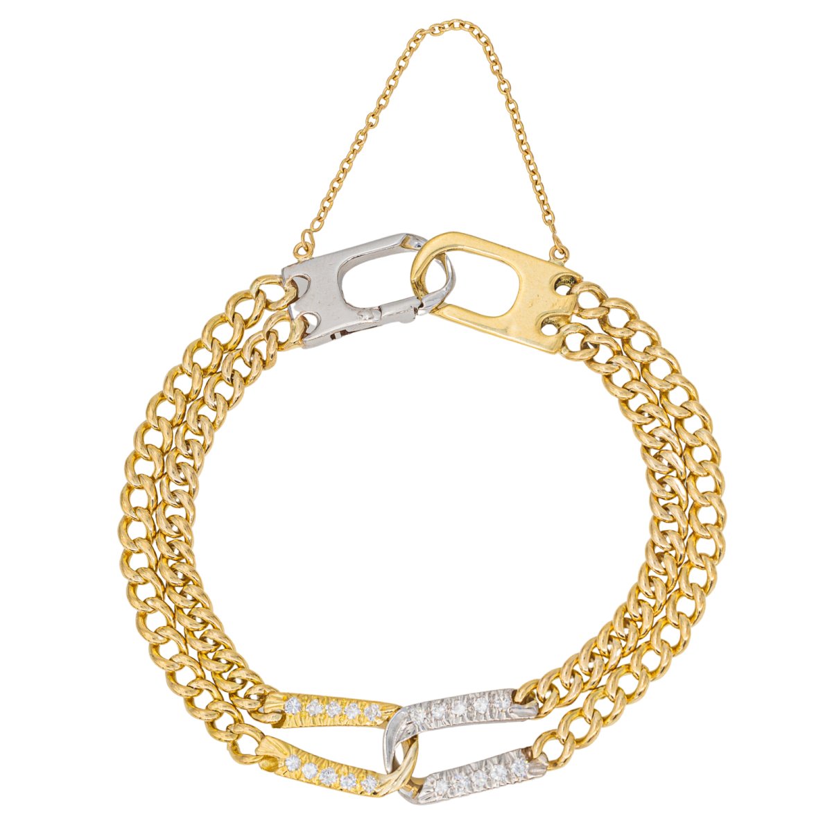Bracelet Maille Gourmette en Or jaune, Or blanc et Diamant - Castafiore
