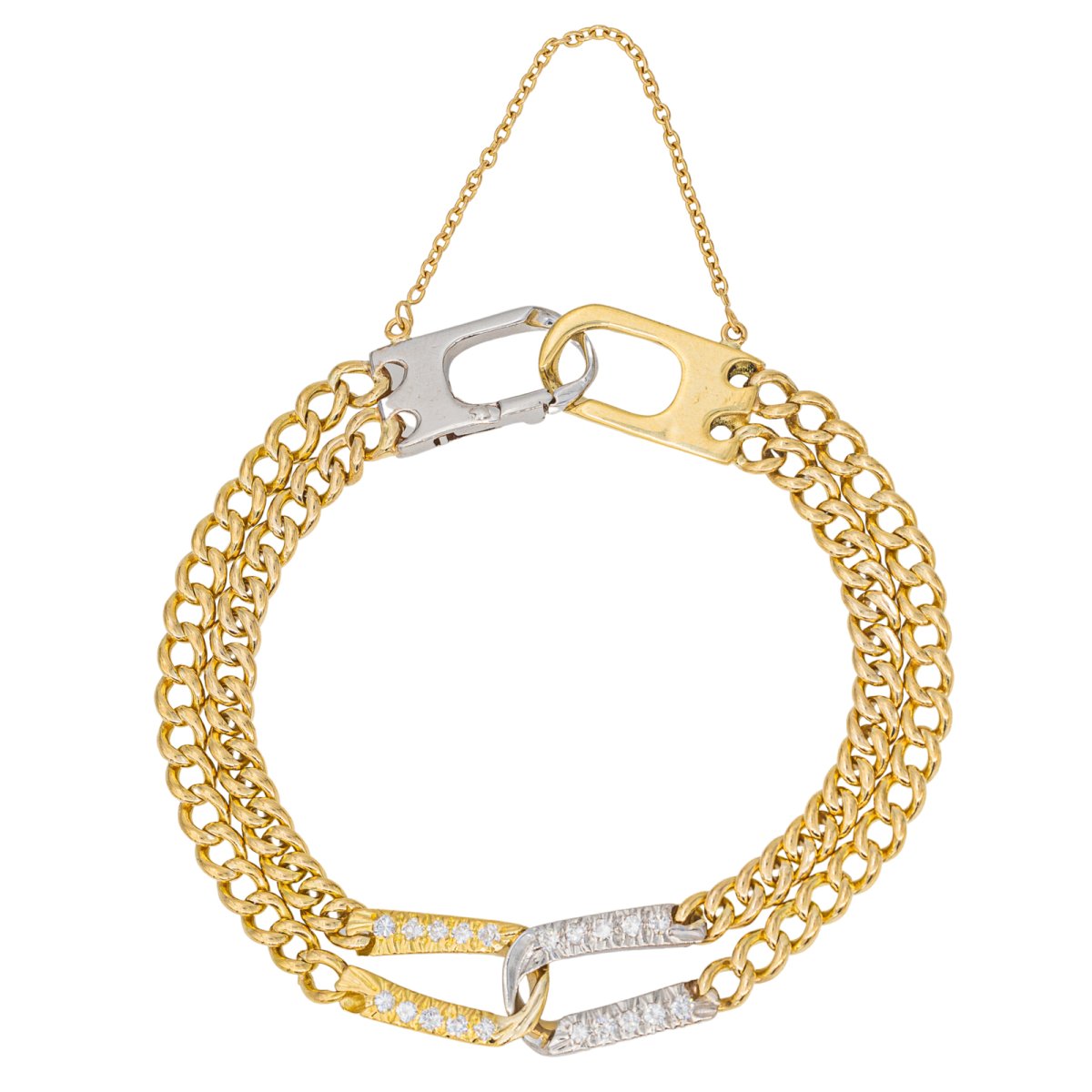 Bracelet Maille Gourmette en Or jaune, Or blanc et Diamant - Castafiore