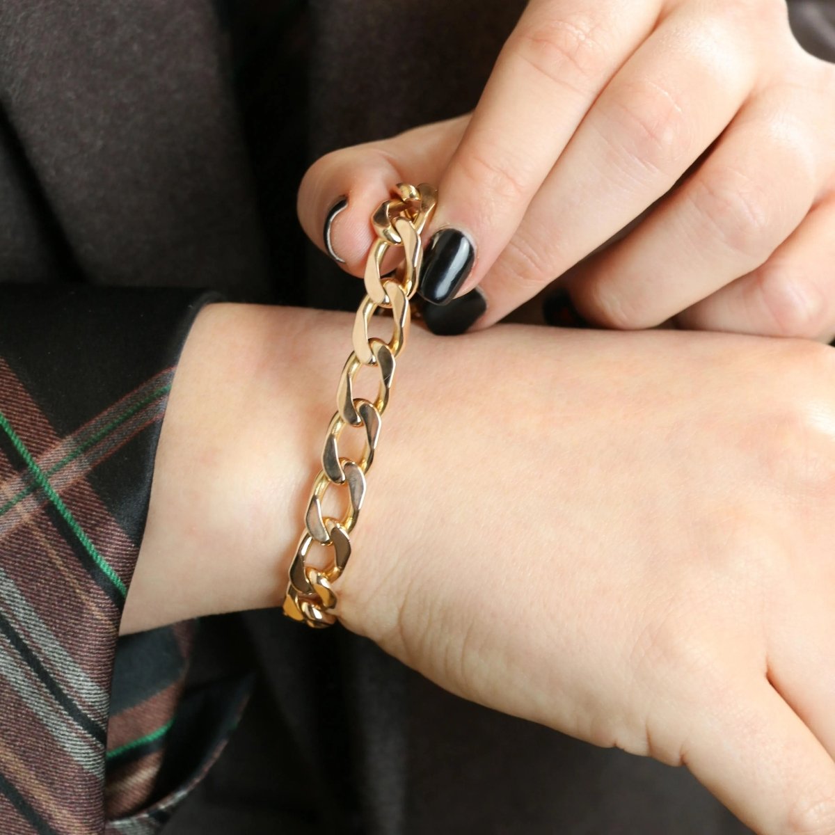 Bracelet maille gourmette plate en or jaune - Castafiore