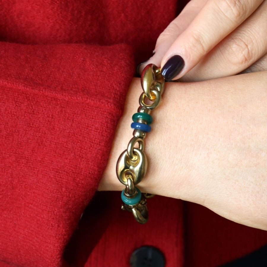 Bracelet maille grain de café or jaune agate - Castafiore