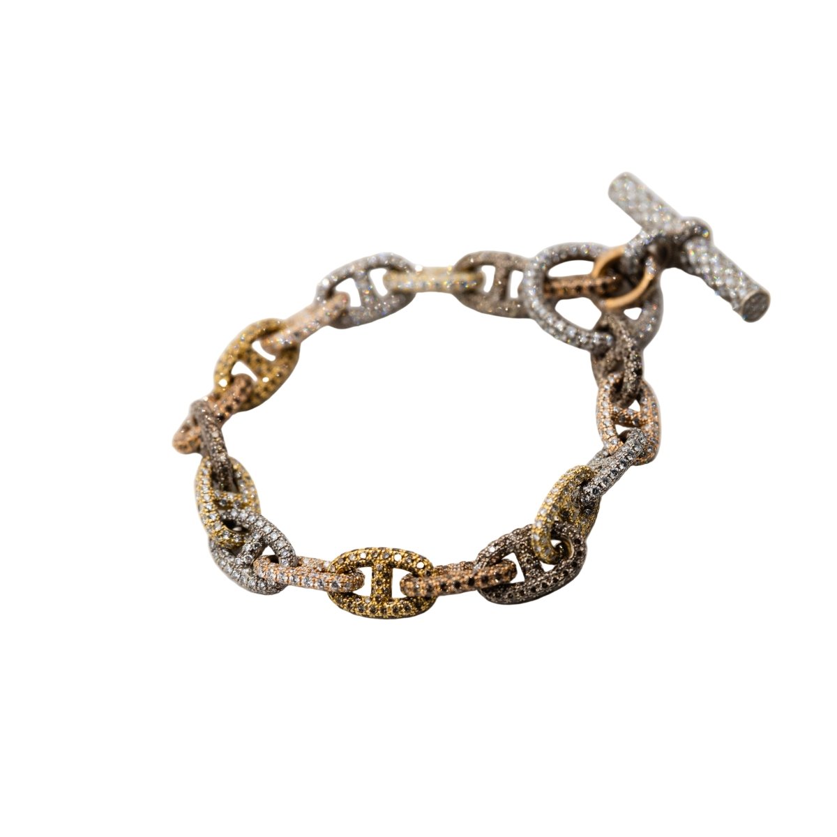 Bracelet Maille HERMÈS "Chaîne d'ancre" en or blanc, or jaune, or rose et diamants - Castafiore