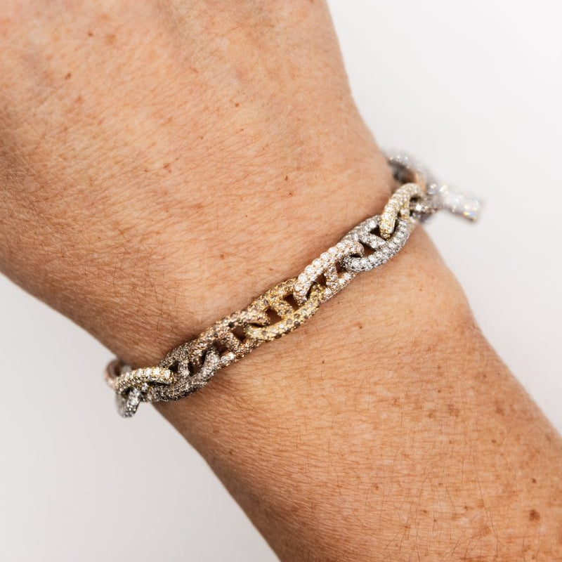Bracelet Maille HERMÈS "Chaîne d'ancre" en or blanc, or jaune, or rose et diamants - Castafiore