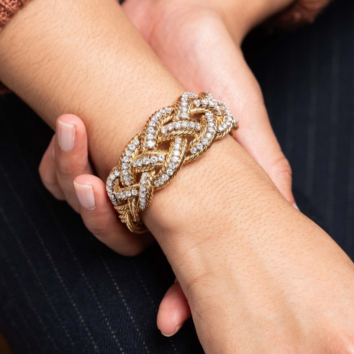 Bracelet Maille tressé BOUCHERON en or jaune et diamants - Castafiore