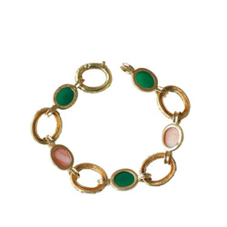 Bracelet Maille VAN CLEEF & ARPELS "Delphes" en or jaune, corail et chrysoprase - Castafiore