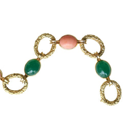 Bracelet Maille VAN CLEEF & ARPELS "Delphes" en or jaune, corail et chrysoprase - Castafiore