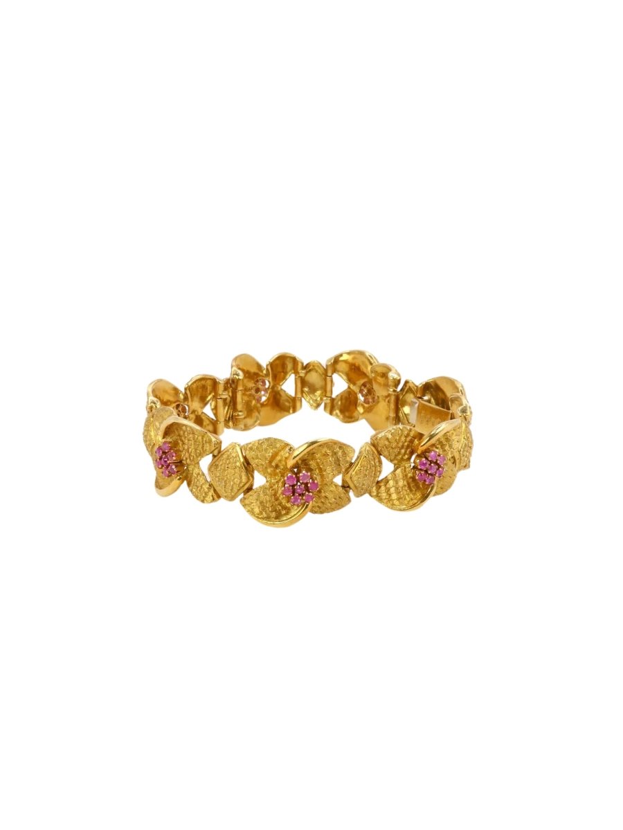 Bracelet Maillons Fleurs en or jaune amati et rubis - Castafiore