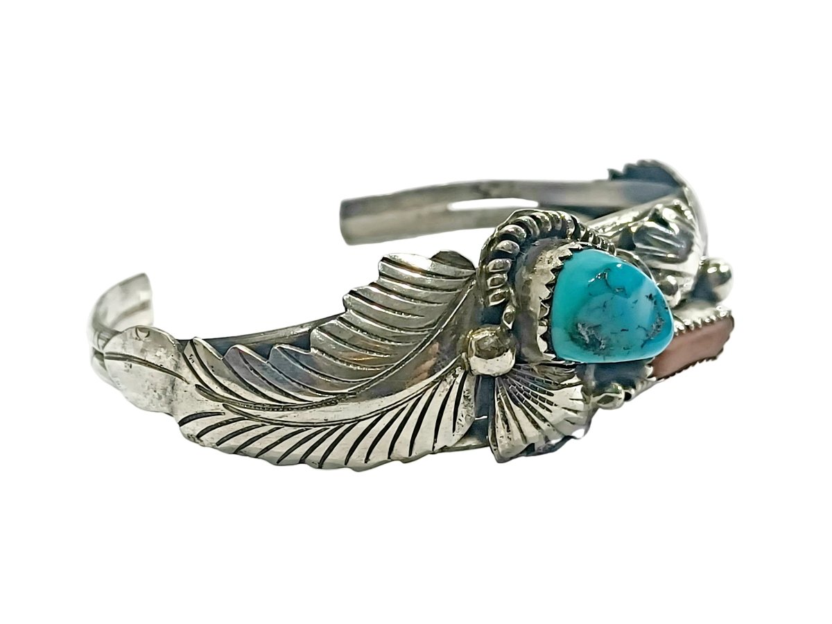 Bracelet Manchette en argent, turquoise et corail - Castafiore