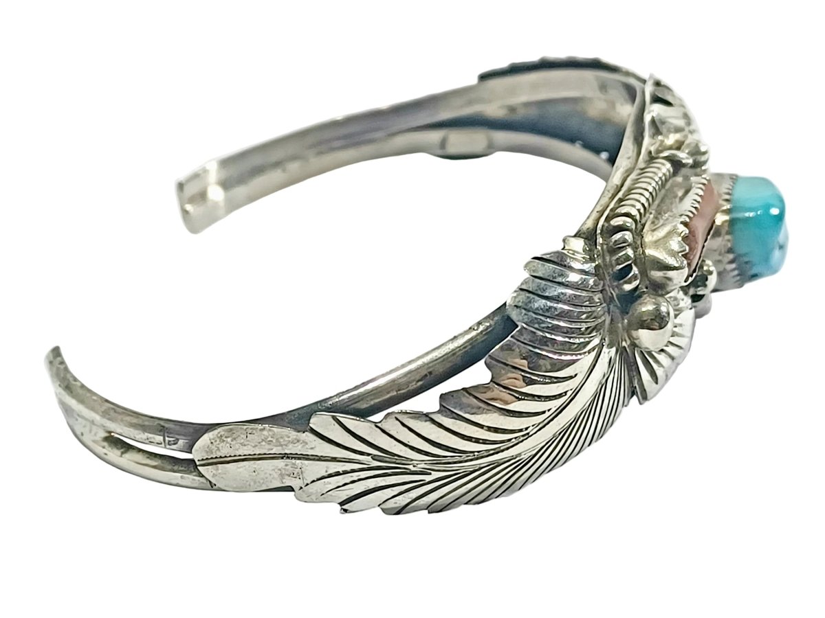 Bracelet Manchette en argent, turquoise et corail - Castafiore